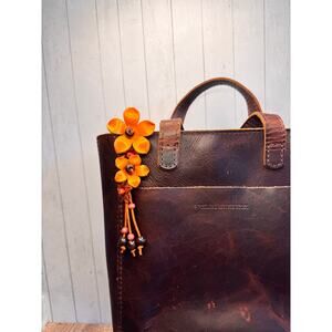 Hibiscus Bag Charm Genuine Leather Flower Bag Charm Orange Flower Purse Charm